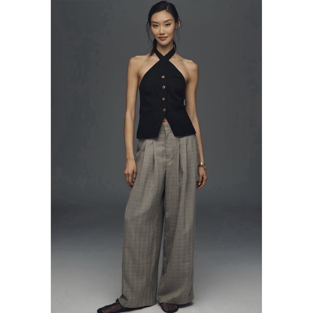 NWT Avery Menswear Trousers Maeve Plaid Grey XS‎ Classic Preppy Career Wide Leg